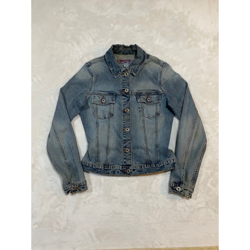 Silver Jeans Co Surge Medium Wash Denim Jacket Womens M L2424STMVU Stretch Blue